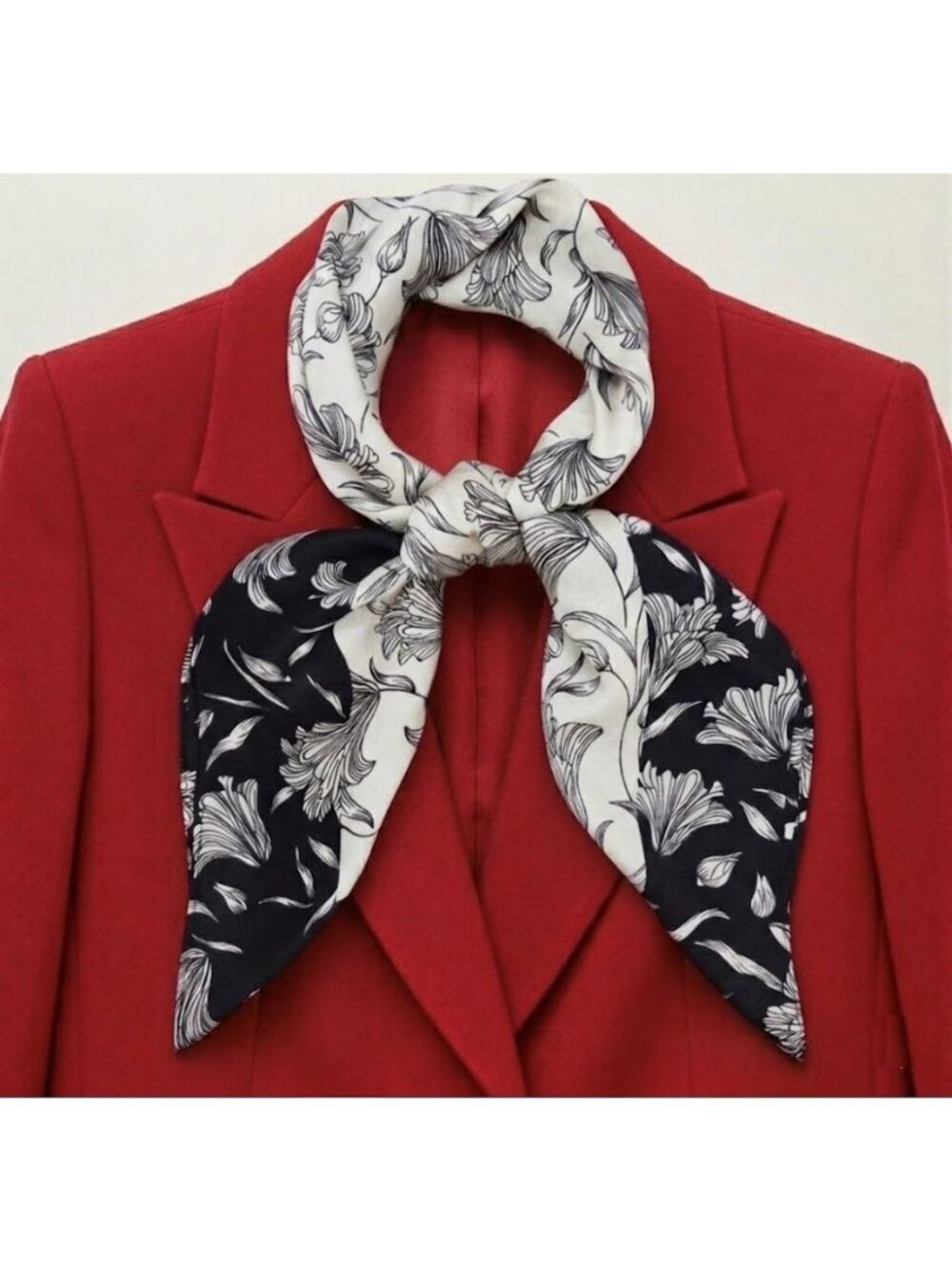 ✨Elegant Bandana Square Scarf Silky Satin Soft BLACK WHITE Floral Garden hijab